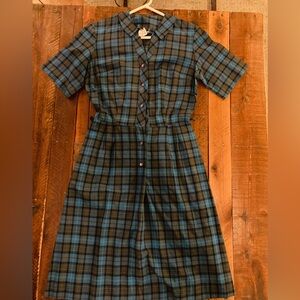 Vintage 60s button down plaid hattie leeds shirt dress size xs
